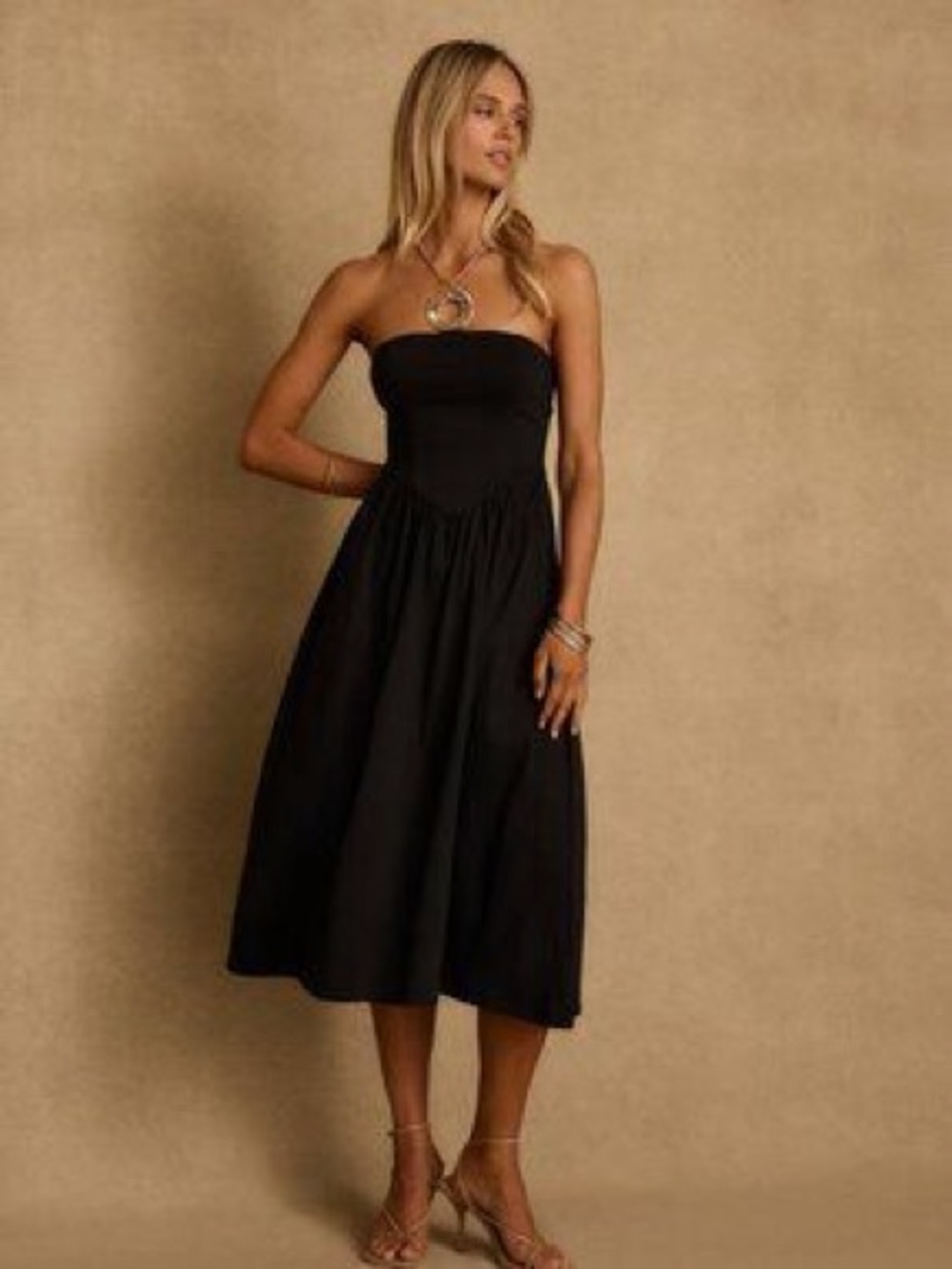 NWT 12th Tribe Blaire Strapless Drop Waist Midi Dress Black XS